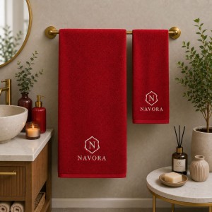 Logolu El ve Banyo Havlusu Takımı Kırmızı 50x90cm 70x140cm